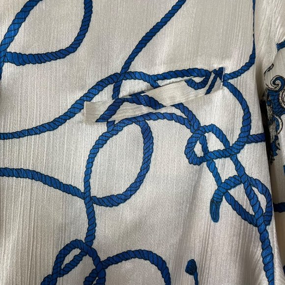VTG Oscar de la Renta Expressions Woman's Sz 10 White & Blue Rope Satin Blouse - Picture 5 of 9